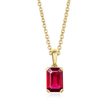 18ct Yellow Gold Emerald Cut Ruby Pendant thumbnail 