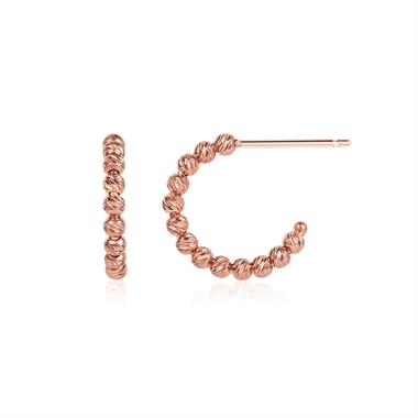 18ct Rose Gold Faceted Semi Hoop Earrings 14mm thumbnail 