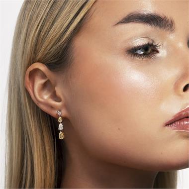 18ct Gold Fancy Yellow and White Pear Diamond Drop Earrings thumbnail