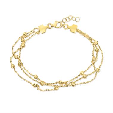 18ct Yellow Gold Three Strand Faceted Bead Station Bracelet thumbnail 