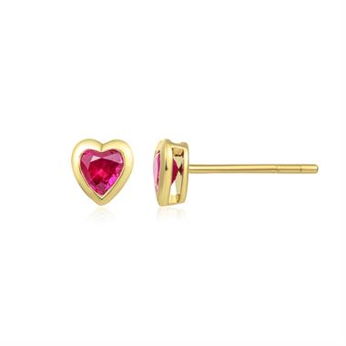 18ct Yellow Gold Ruby Heart Earrings thumbnail 