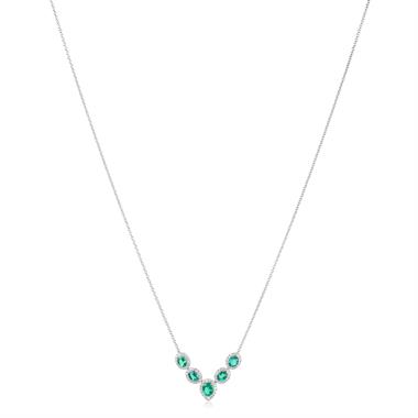 Camellia 18ct White Gold Emerald and Diamond Necklace thumbnail