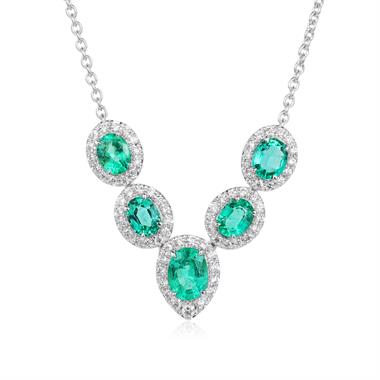 Camellia 18ct White Gold Emerald and Diamond Necklace thumbnail 