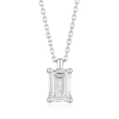 18ct White Gold Lab Grown Emerald-Cut Diamond Necklace 1.00ct thumbnail 