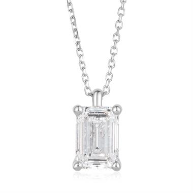 18ct White Gold Lab Grown Emerald-Cut Diamond Necklace 1.50ct thumbnail 