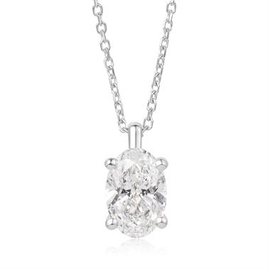 18ct White Gold Lab Grown Oval-Cut Diamond Necklace 1.00ct thumbnail 