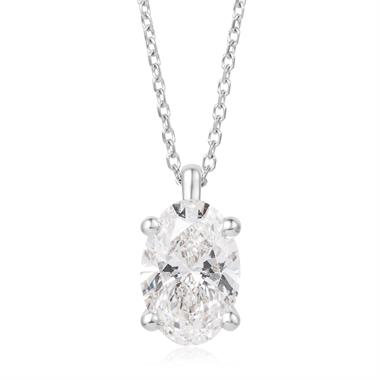 18ct White Gold Lab Grown Oval-Cut Diamond Necklace 1.50ct thumbnail 
