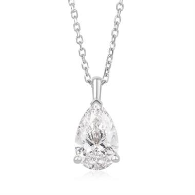 18ct White Gold Lab Grown Pear Shape Diamond Necklace 1.00ct thumbnail 