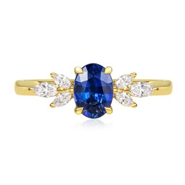 18ct Yellow Gold Oval Sapphire and Marquise Diamond Engagement Ring thumbnail