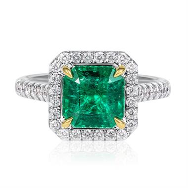 Platinum Asscher Cut Emerald and Diamond Halo Engagement Ring thumbnail
