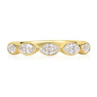 18ct Yellow Gold Bezel Set Marquise Diamond Half Eternity Ring 0.70ct thumbnail