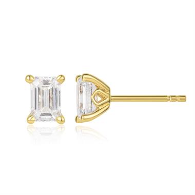 18ct Yellow Gold Lab Grown Emerald-Cut Diamond Earrings 1.40ct thumbnail 