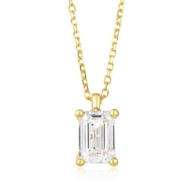 18ct Yellow Gold Lab Grown Emerald-Cut Diamond Necklace 1.00ct thumbnail 