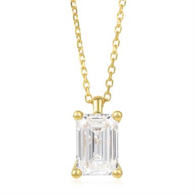 18ct Yellow Gold Lab Grown Emerald-Cut Diamond Necklace 1.50ct thumbnail 