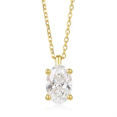 18ct Yellow Gold Lab Grown Oval-Cut Diamond Necklace 1.00ct thumbnail 