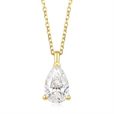 18ct Yellow Gold Lab Grown Pear Shape Diamond Necklace 1.00ct thumbnail 