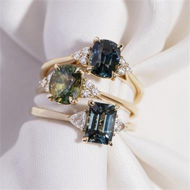 18ct Yellow Gold Cushion Bi-Colour Sapphire and Diamond Engagement Ring thumbnail