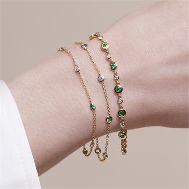 18ct Yellow Gold Emerald and Diamond Bezel Set Station Bracelet thumbnail