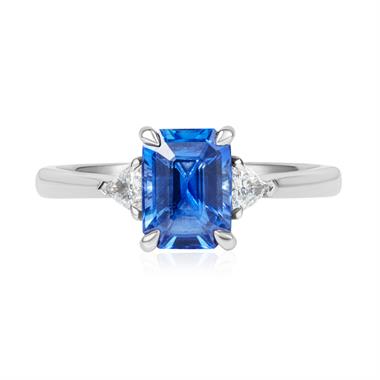 Platinum Emerald Cut Sapphire and Diamond Three Stone Ring thumbnail