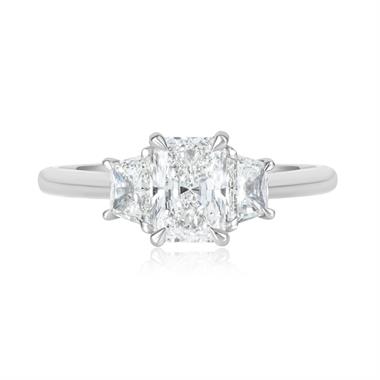 Platinum Radiant Cut Three Stone Diamond Engagement Ring 1.50ct thumbnail