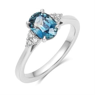 Platinum Oval Colour Change Sapphire and Diamond Engagement Ring thumbnail