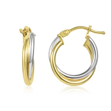 Two Colour Gold Crossover Hoop Earrings 14mm thumbnail