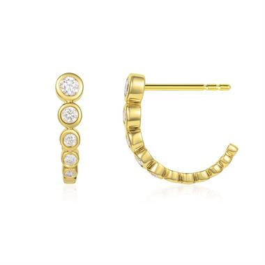 18ct Yellow Gold Graduated Bezel Set Diamond Hoop Earrings thumbnail 