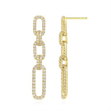 18ct Yellow Gold Diamond Paperlink Drop Earrings  thumbnail