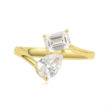 Pear and Emerald-Cut Diamond Toi et Moi Engagement Ring thumbnail