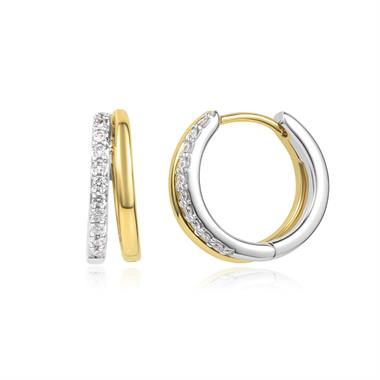 18ct Two Colour Gold Huggie Hoop Earrings 0.12ct thumbnail 