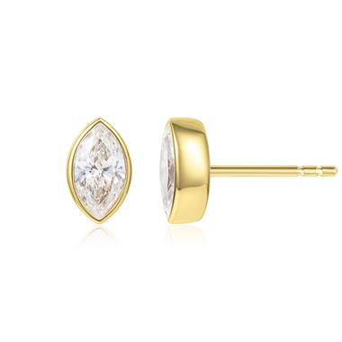 18ct Yellow Gold Marquise Diamond Solitaire Earrings 1.00ct thumbnail 