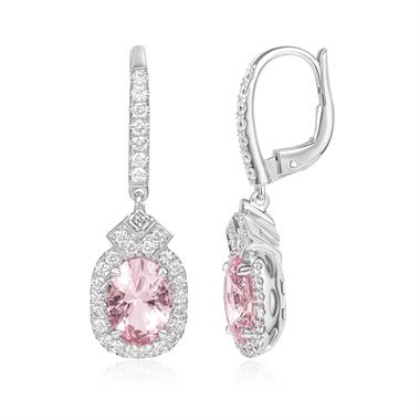 18ct White Gold Morganite and Diamond Drop Earrings thumbnail 
