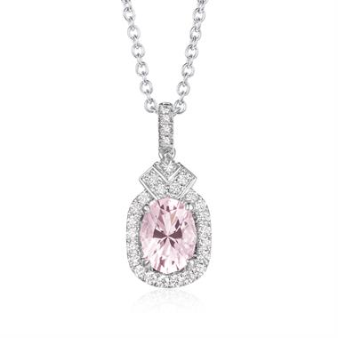 18ct White Gold Morganite and Diamond Oval Halo Pendant thumbnail 