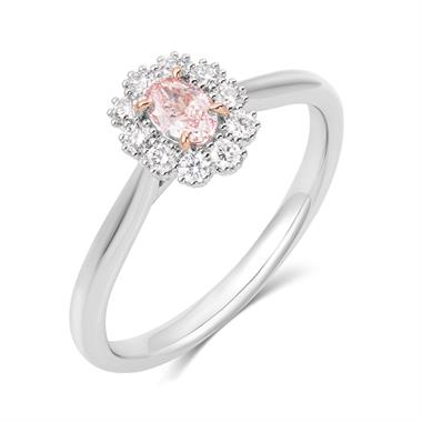 Platinum Blush Pink Diamond Oval Cluster Engagement Ring thumbnail 