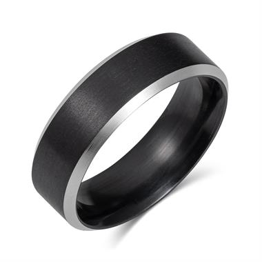 Black Zirconium Bevelled Edge Wedding Ring 7mm thumbnail 