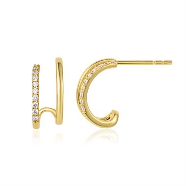 18ct Yellow Gold Double Row Diamond Hoop Earrings thumbnail 