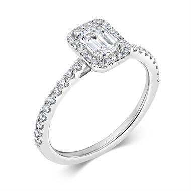 Platinum Emerald Cut Diamond Halo Engagement Ring 0.80ct thumbnail 
