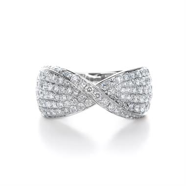 18ct White Gold Crossover Diamond Dress Ring thumbnail