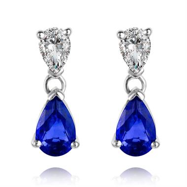 18ct White Gold Pear Shape Sapphire and Diamond Drop Earrings thumbnail