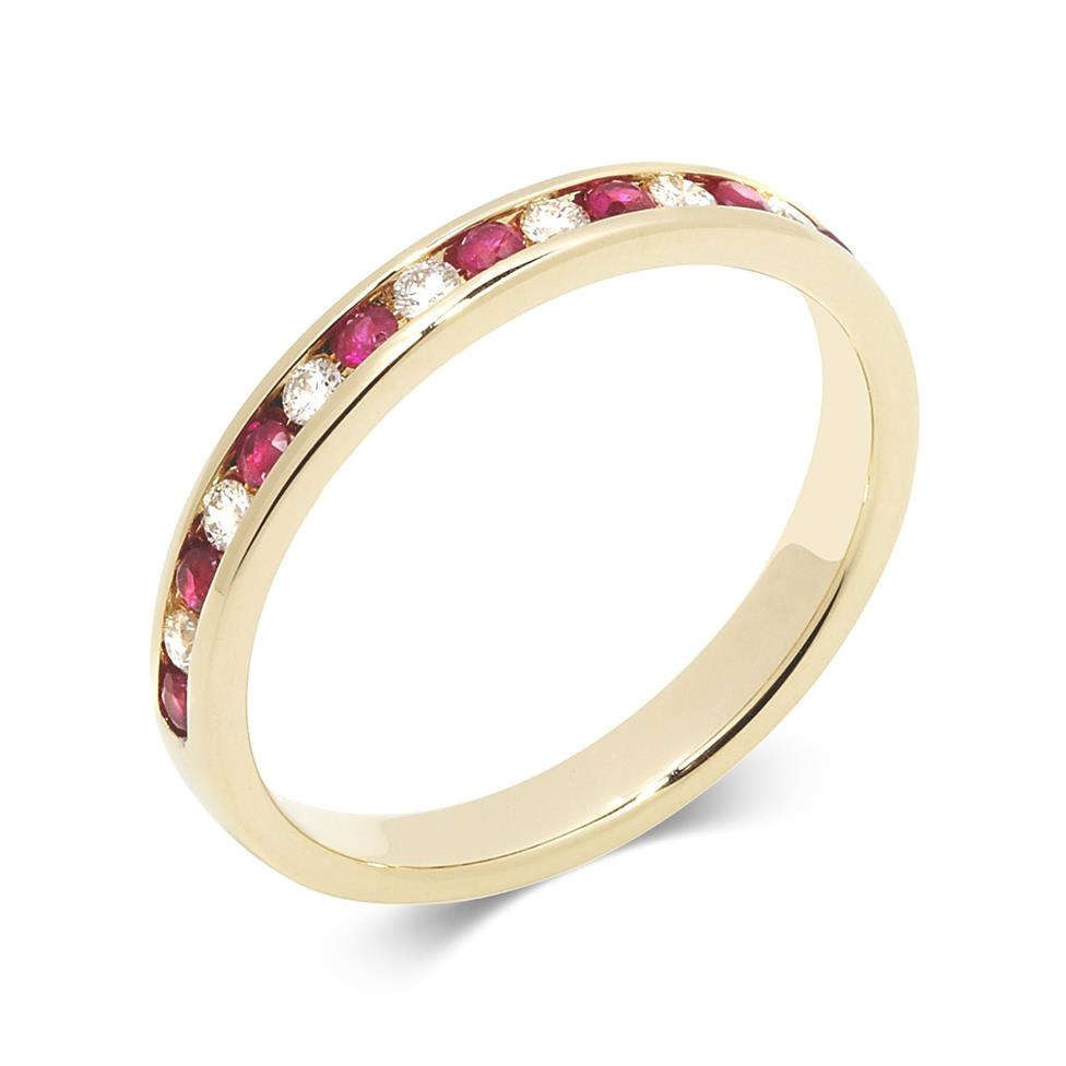 18ct Yellow Gold Ruby and Diamond Half Eternity Ring Image 1