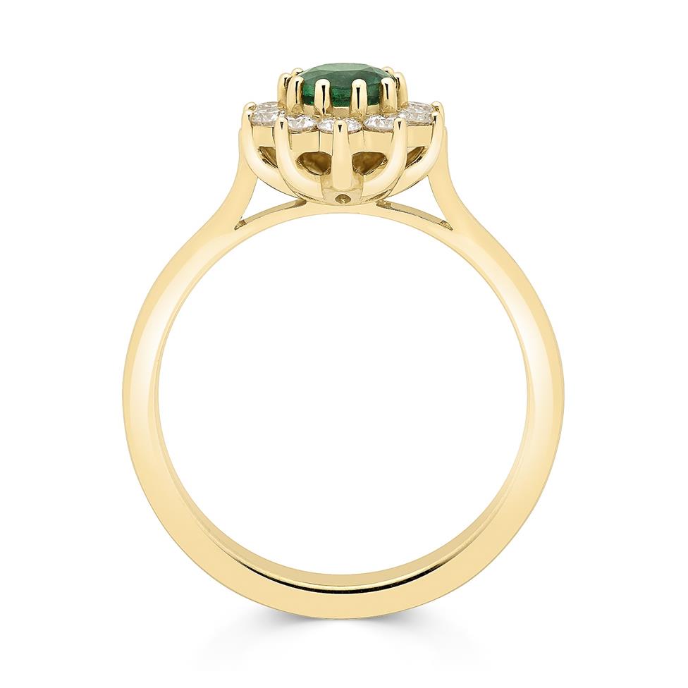 18ct Yellow Gold Emerald and Diamond Cluster Engagement Ring Thumbnail Image 1