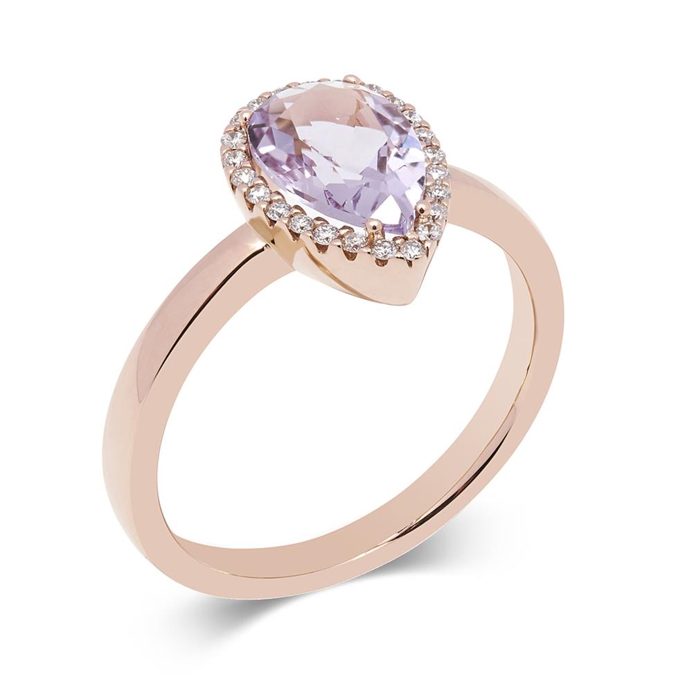 18ct Rose Gold Amethyst and Diamond Pear Shape Ring Thumbnail Image 0