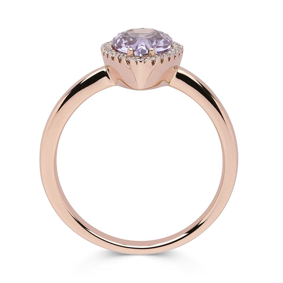 18ct Rose Gold Amethyst and Diamond Pear Shape Ring Thumbnail Image 1
