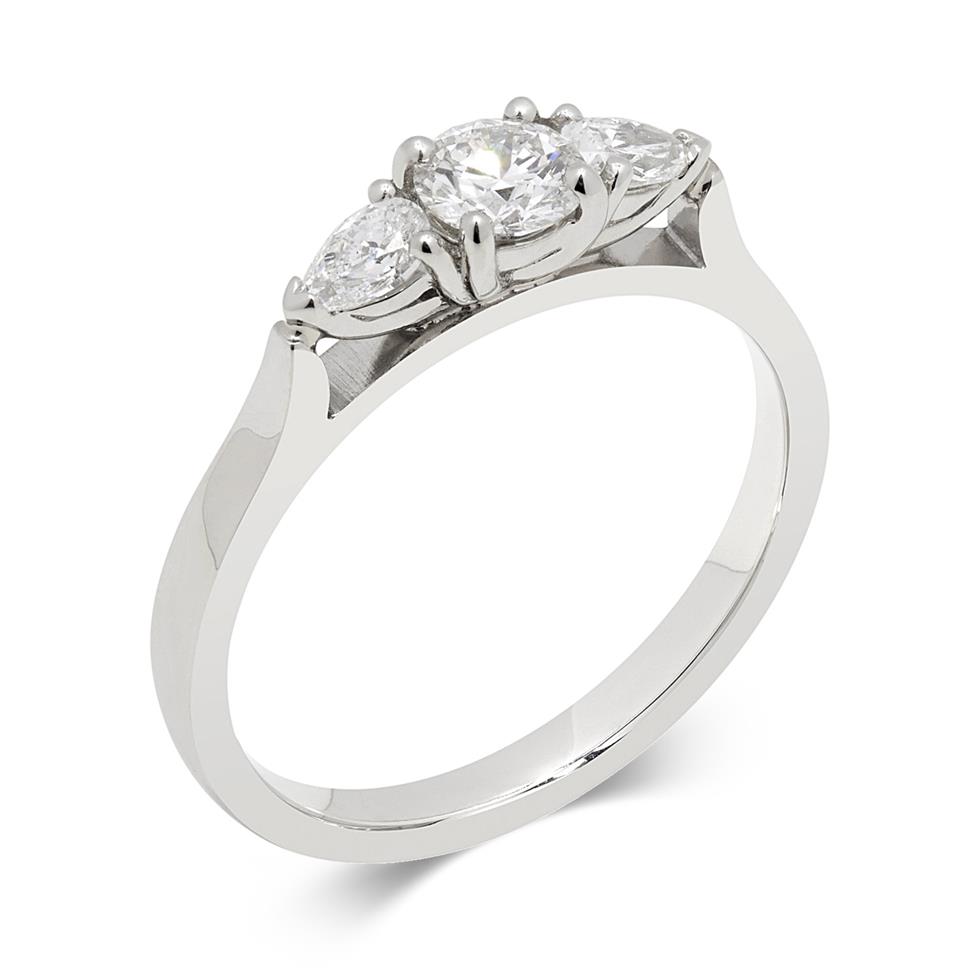 Platinum 0.64ct Round and Pear Shape Diamond Three Stone Ring Thumbnail Image 0