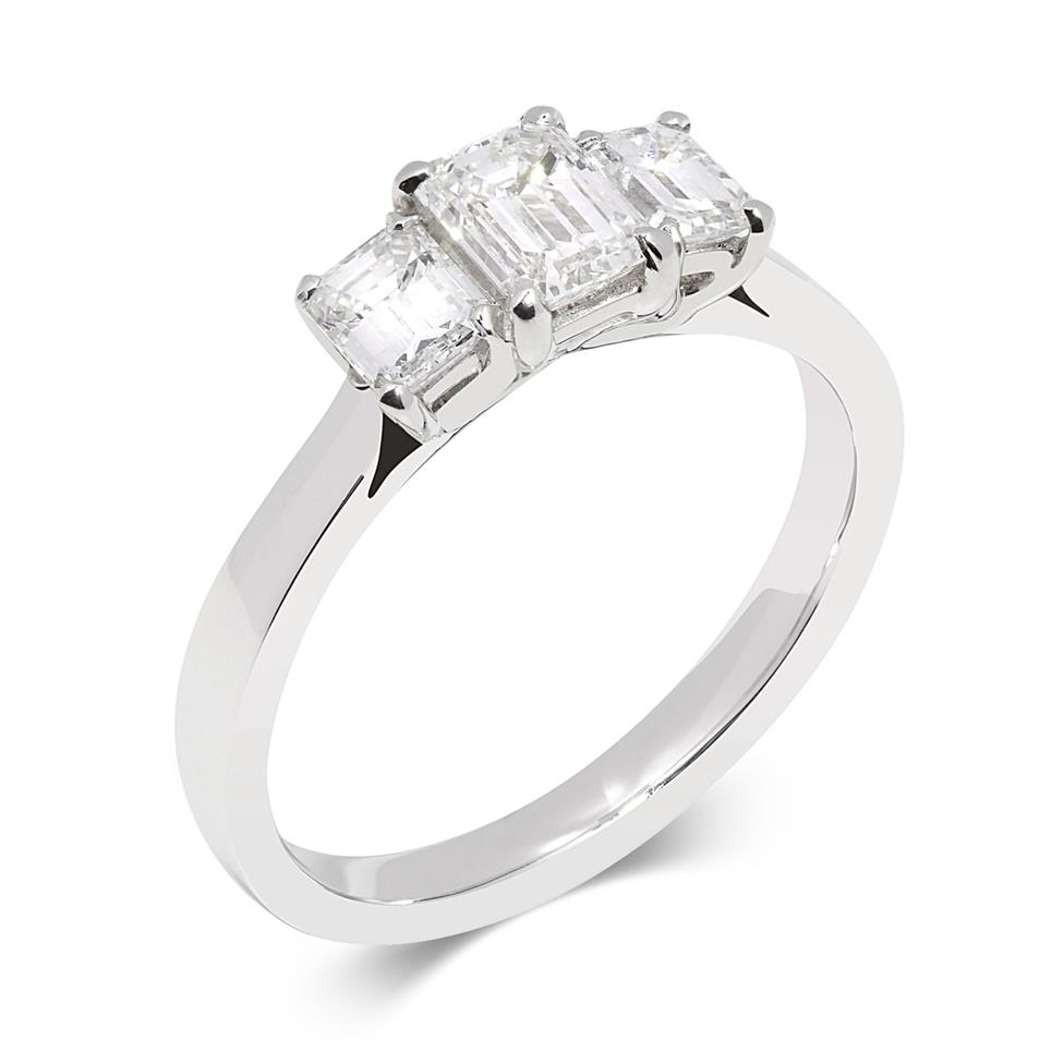 Platinum Emerald Cut Diamond Three Stone Engagement Ring 1.20ct Thumbnail Image 0