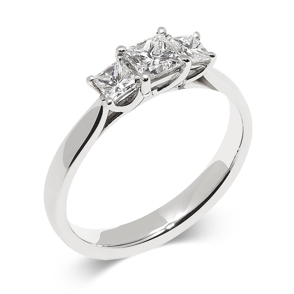 Platinum Princess Cut Diamond Three Stone Engagement Ring 0.70ct Image 1