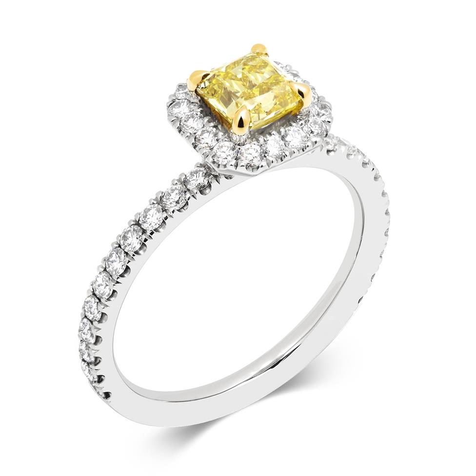 Platinum Radiant Cut Fancy Yellow Diamond Ring Thumbnail Image 0