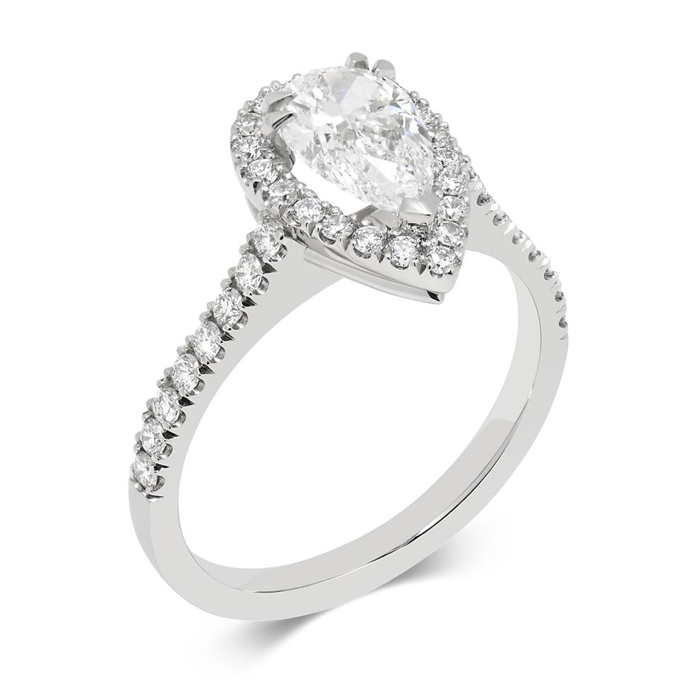 Platinum Vintage Inspired Pear Shape Diamond Halo Ring Thumbnail Image 0