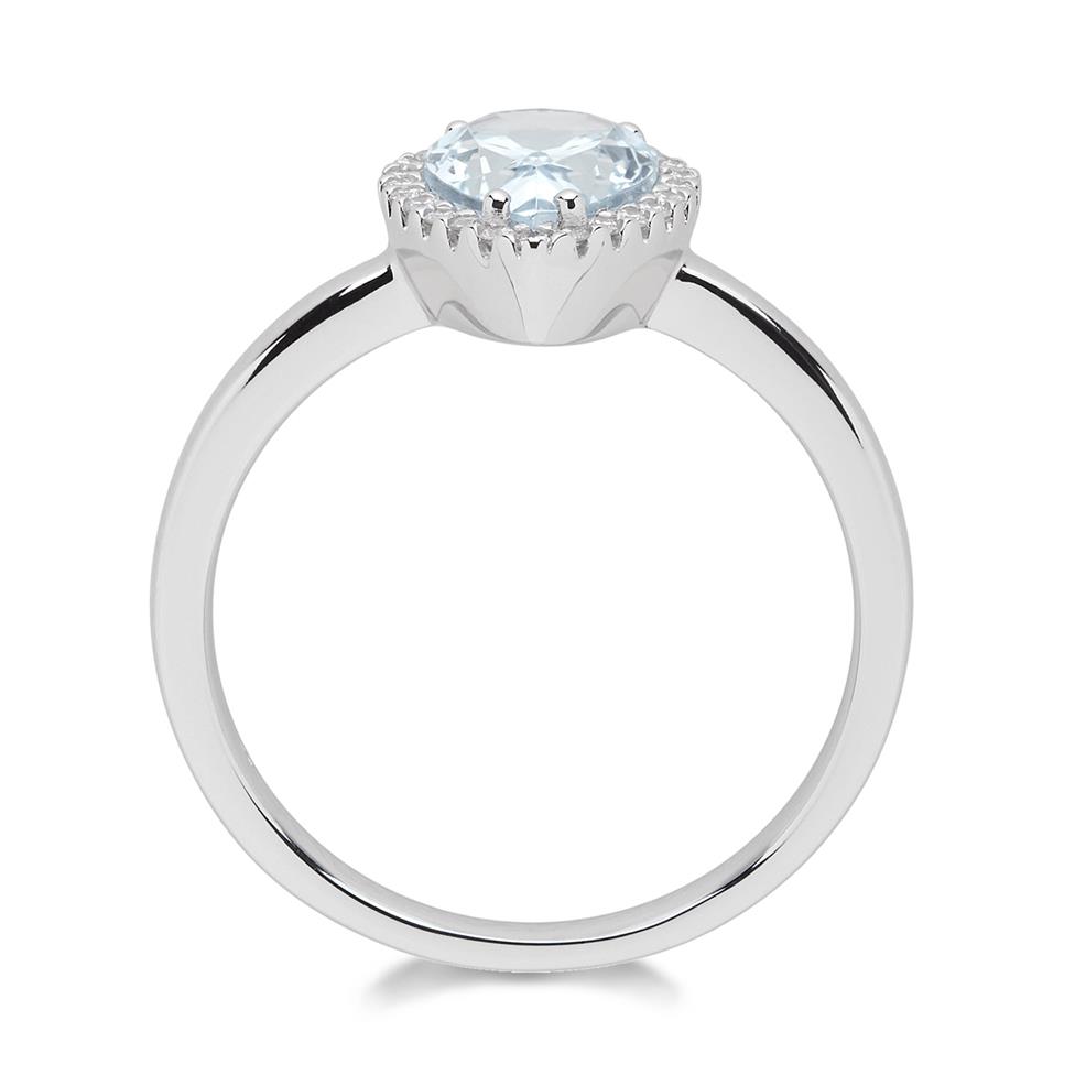 18ct White Gold Pear Shape Blue Topaz and Diamond Halo Dress Ring Thumbnail Image 1