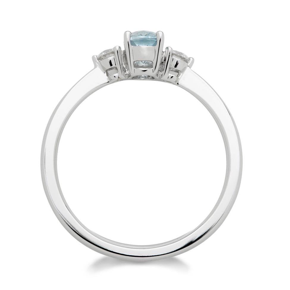 18ct White Gold Aquamarine and Diamond Three Stone Ring Thumbnail Image 1
